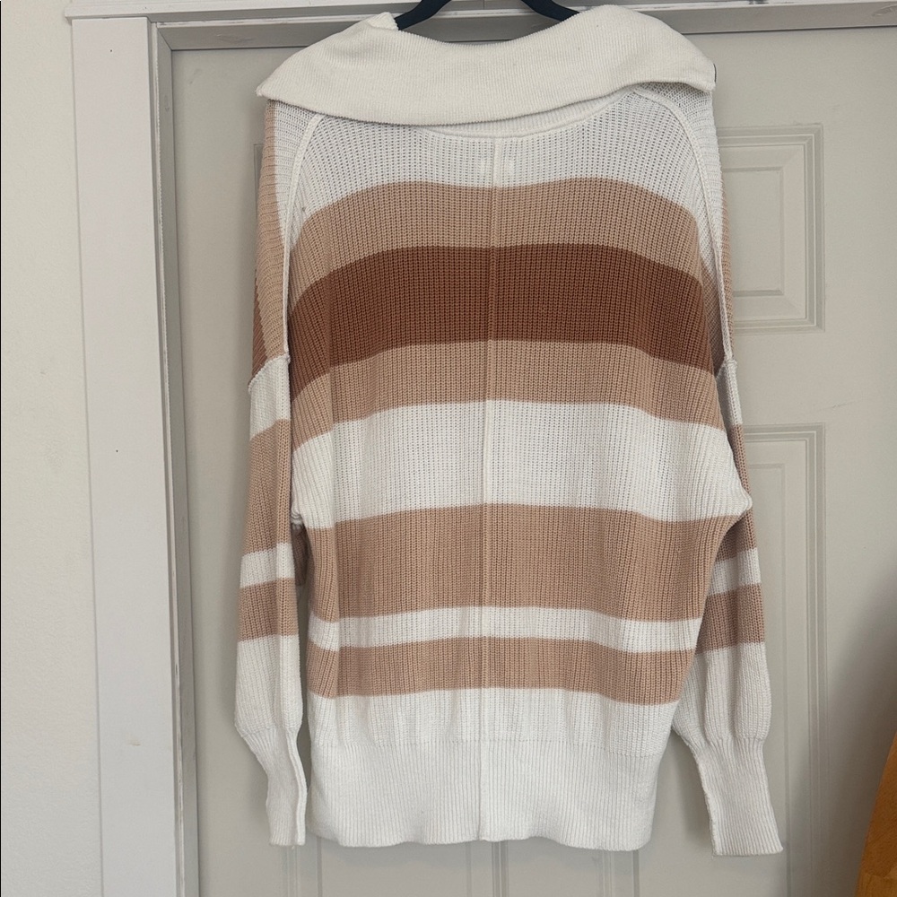 Aerie Knit Sweater with Brown and Cream Stripes - Picture 3 of 3